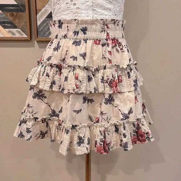 LoveShackFancy Floral Ruffle Mini Skirt XS - Picture 3 of 10